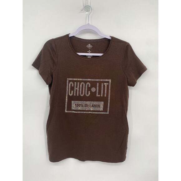 St. John's Bay Choc Lit 100% Melanin Brown T-shirt Rhinestones size Medium - Picture 1 of 5